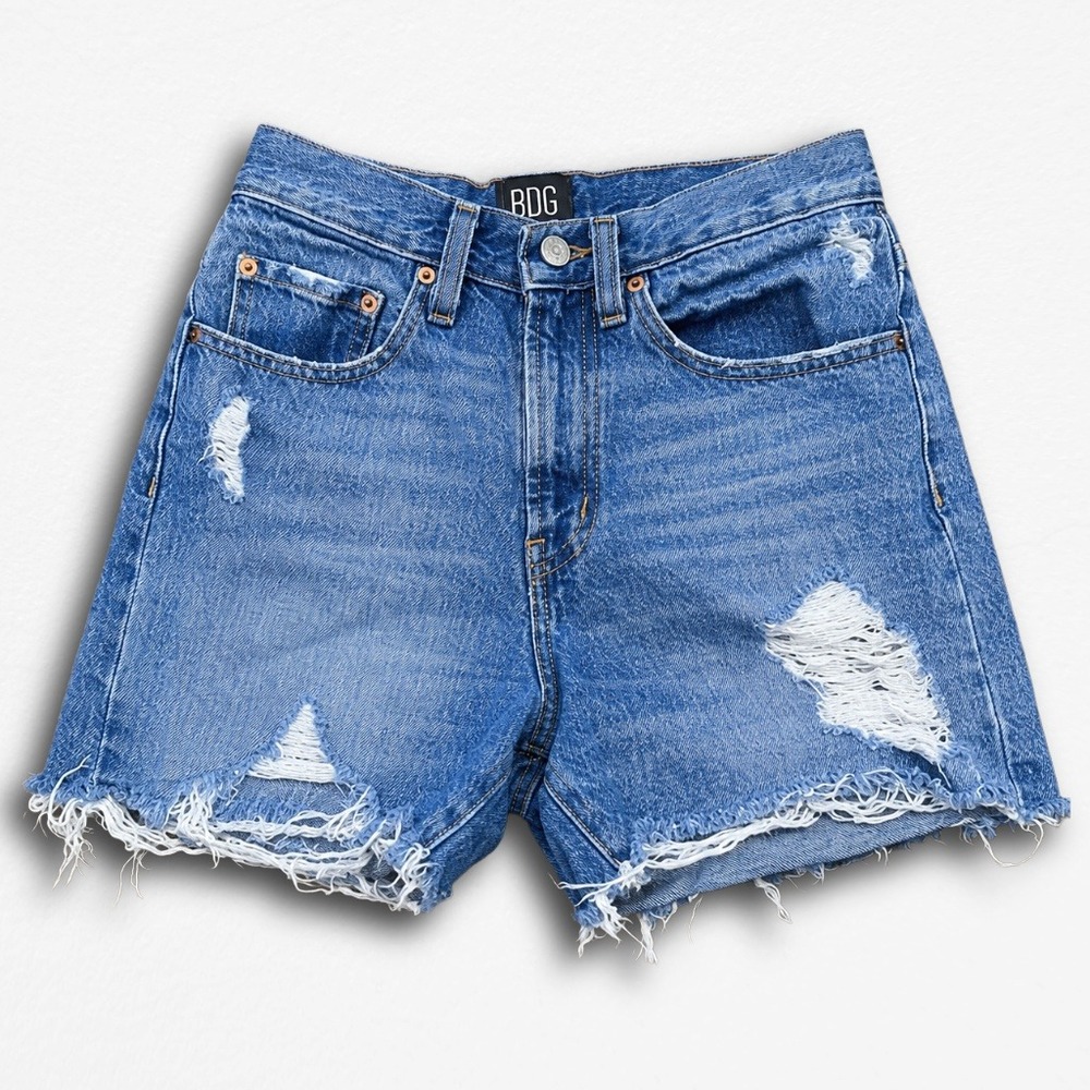 BDG Urban Outfitters Distressed Denim Shorts Medium Wash High Rise Size 25